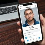 **Person using a Self-Sovereign Identity (DID) app on a smartphone to securely log in to a website, with emphasis on ease and security.** (Focus: digital security and convenience)